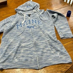 Harrisburg Trading Co blue zip front hoodie.  Moose and Maine. Size Large.